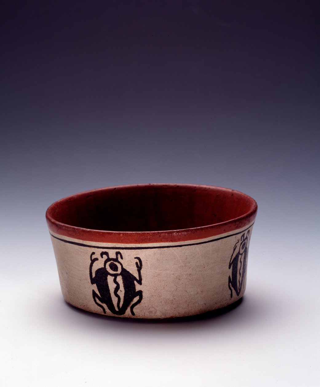 Arte precolombino, civilización maya, período clásico: cuenco de arcilla policromada decorado con coleópteros negros. De Petén, Guatemala de Mayan Mayan