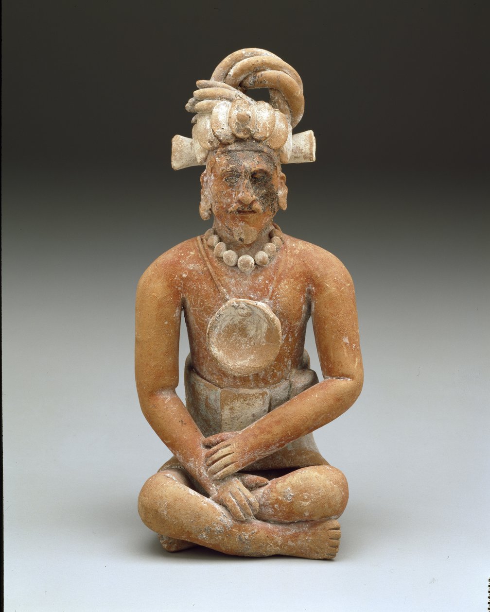 Hombre barbudo sentado, Período Clásico Tardío, c.600-900 (cerámica y pintura) de Mayan Mayan