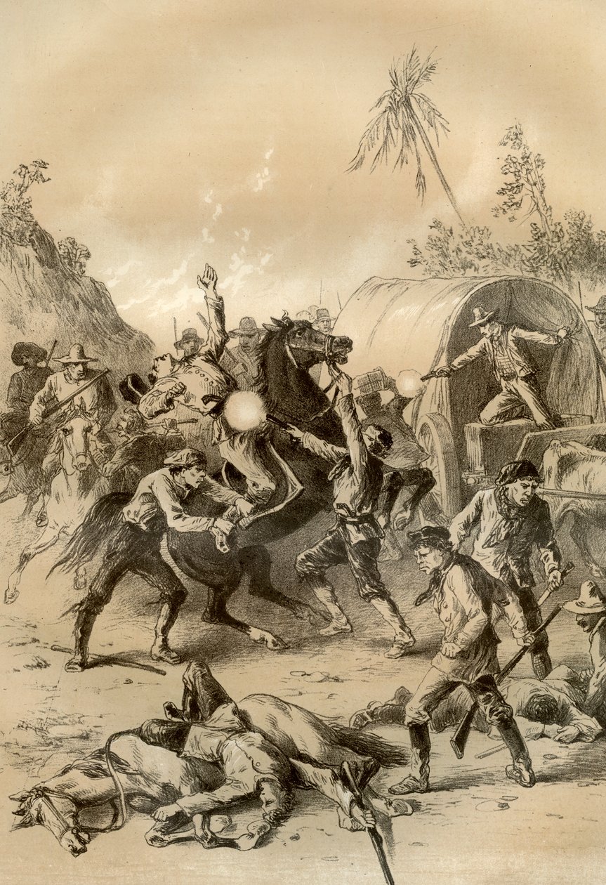 Escolta de oro atacada por bandidos, Australia, 1879 de McFarlane and Erskine