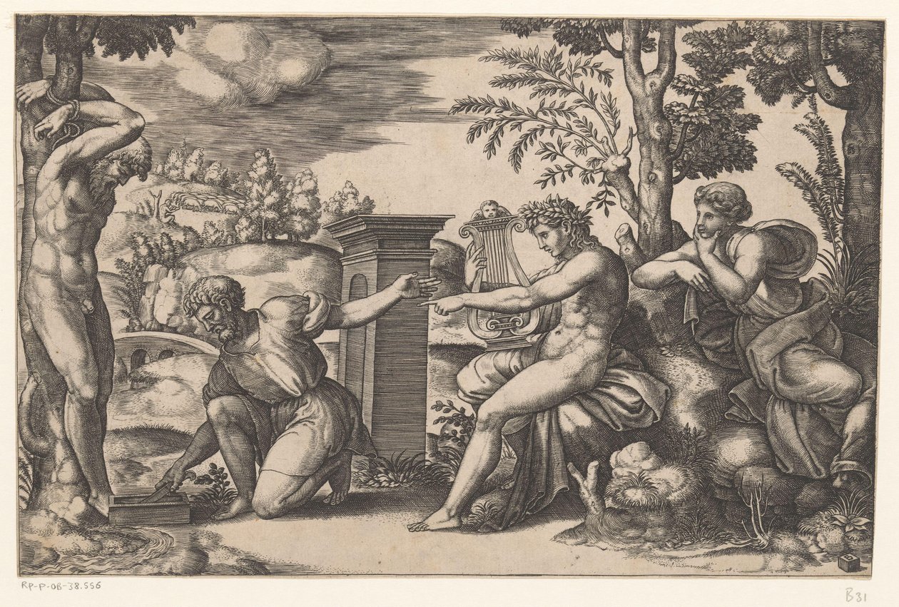Apolo en Marsias de Meester van de Dobbelsteen