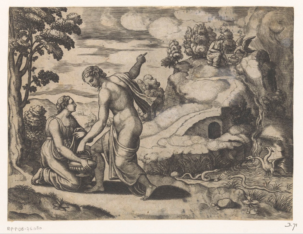 Venus envía a Psique a un pozo custodiado por dragones de Meester van de Dobbelsteen