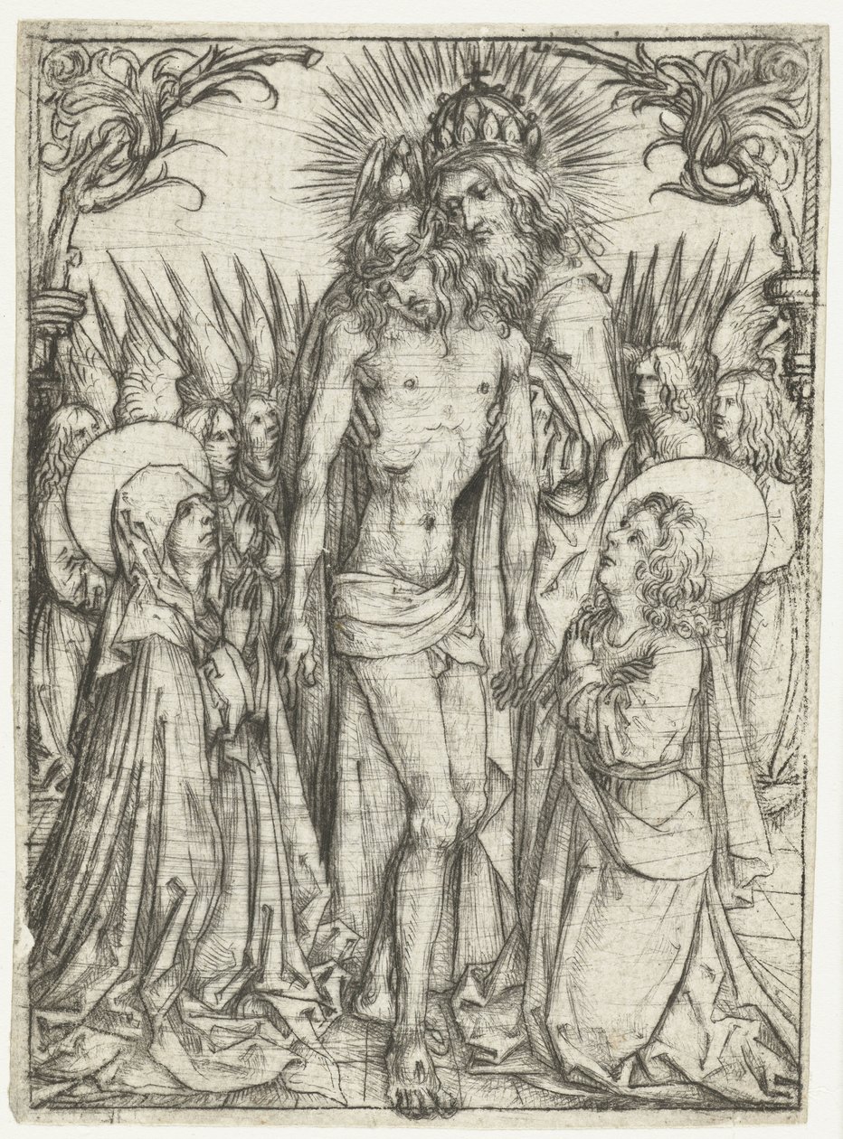 Adoración de la Santísima Trinidad por María, Juan Evangelista y Ángeles de Meester van het Amsterdamse Kabinet