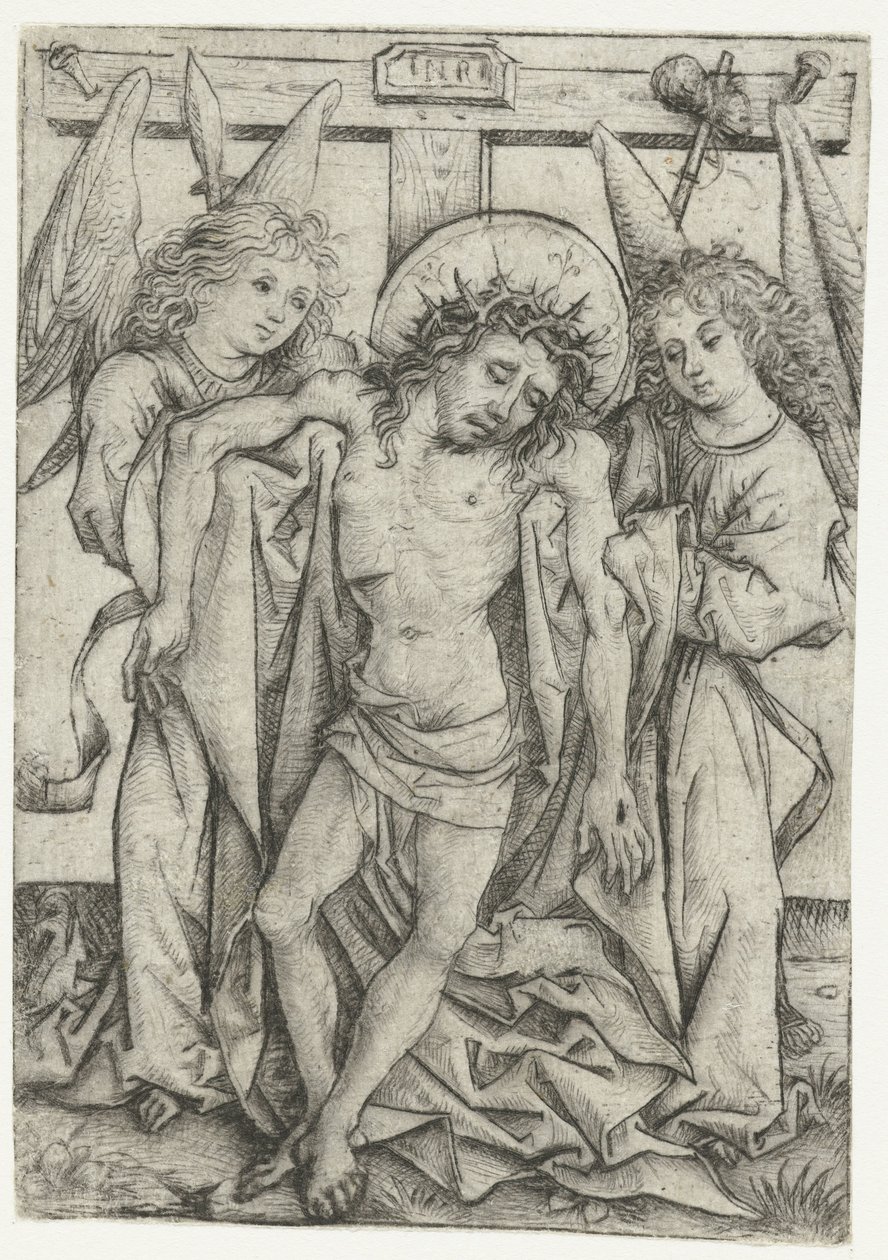 El cuerpo de Cristo sostenido por dos ángeles Hombre de sufrimientos de Meester van het Amsterdamse Kabinet