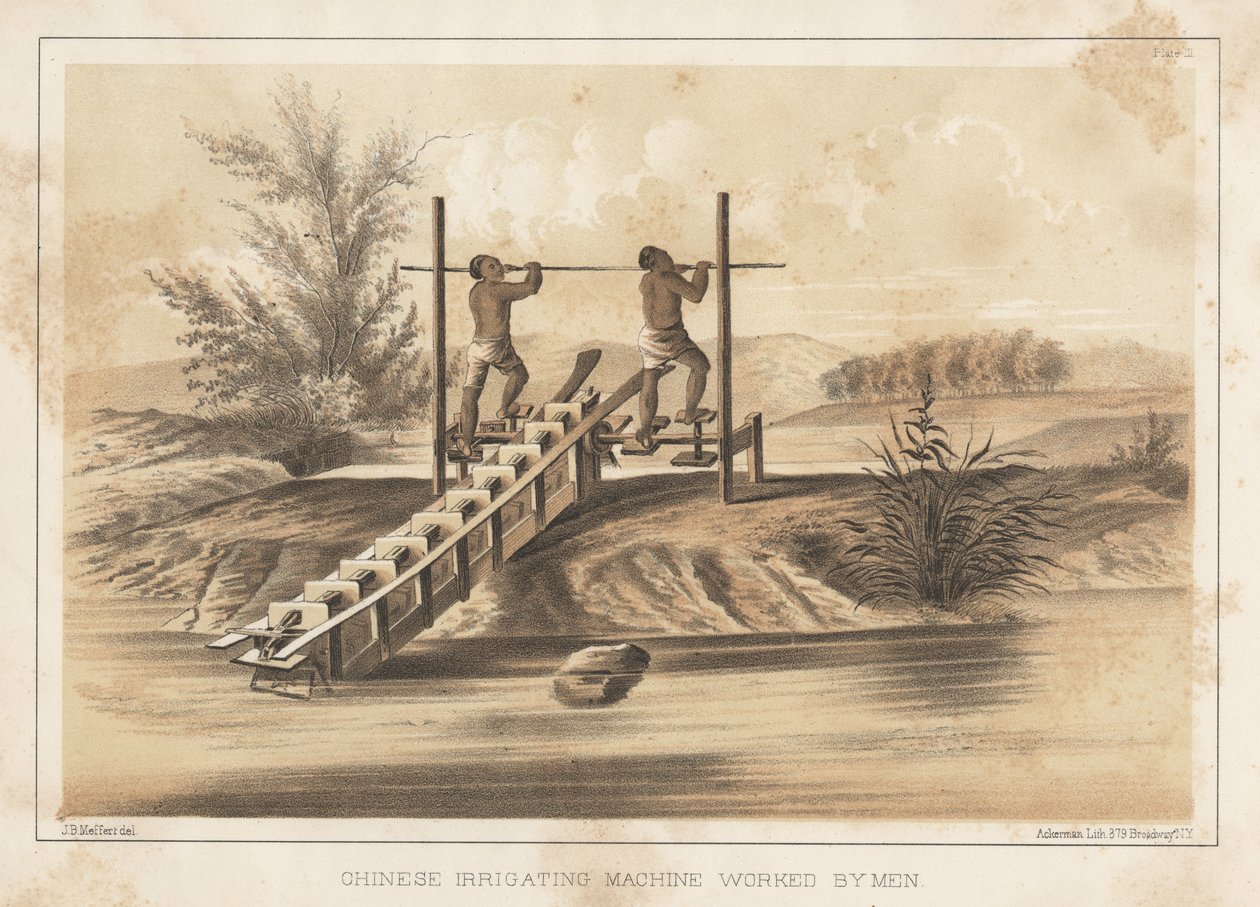 Máquina de riego china operada por hombres, 1855 de Meffert