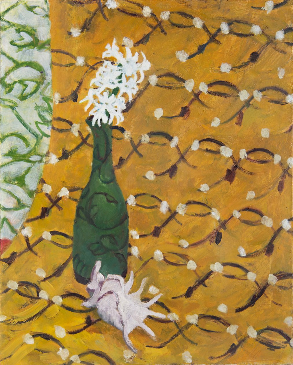 Concha con flores y tres motivos, 2019 (óleo sobre lienzo) de Megan Williamson
