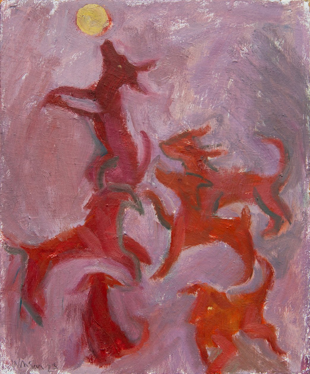 Seis perros, 2023 (óleo sobre lienzo) de Megan Williamson