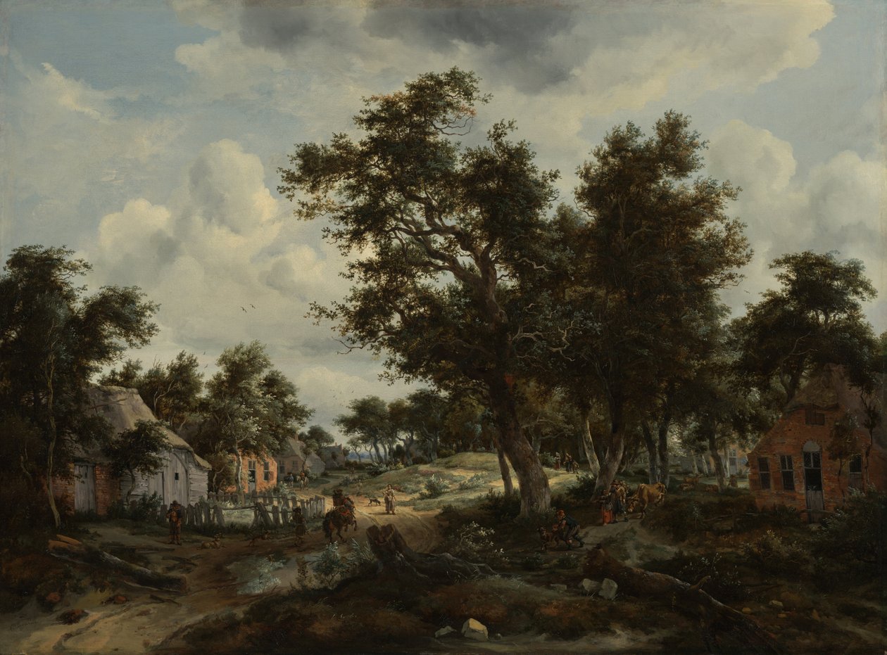 Paisaje boscoso con viajeros en un camino de Meindert Hobbema