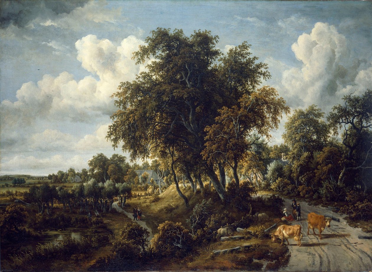 Paisaje boscoso: el camino sobre el dique de Meindert Hobbema