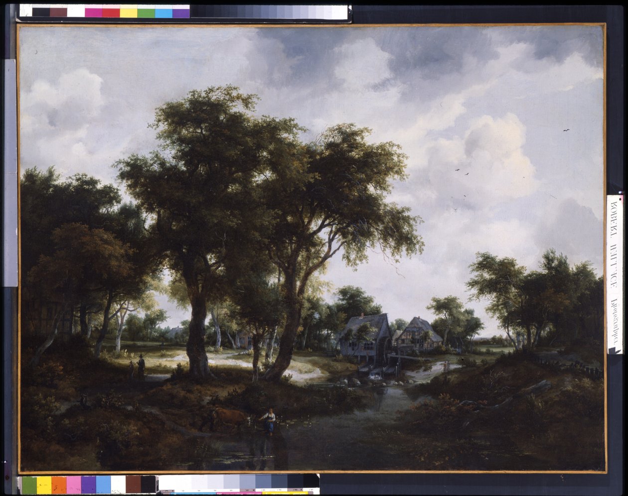 El molino de agua (Paisaje de Trevor) (óleo sobre lienzo) de Meindert Hobbema