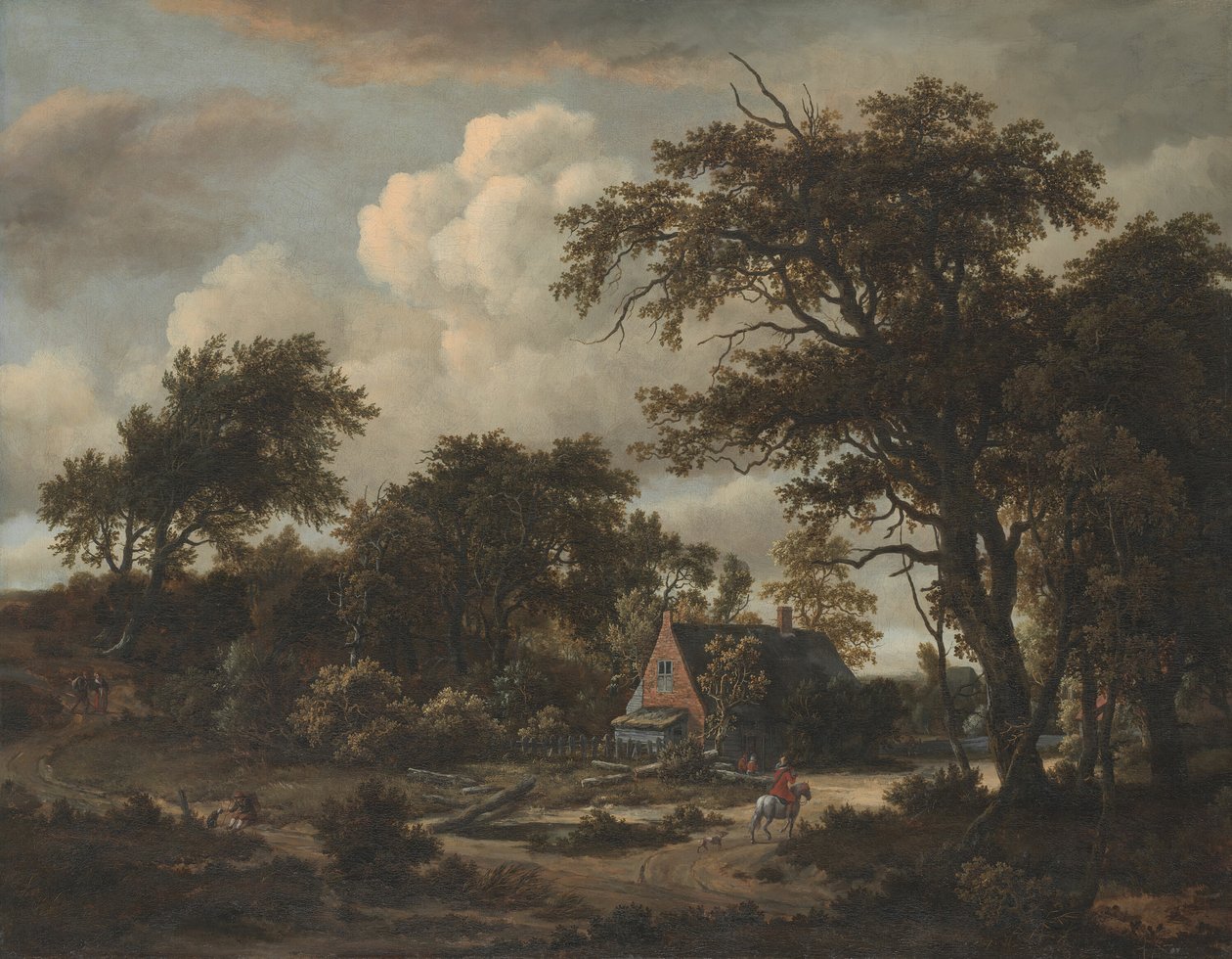 Paisaje boscoso con cabaña y jinete, 1663 de Meindert Hobbema