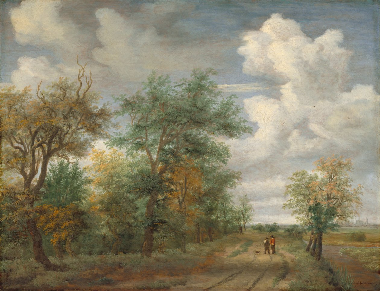 Paisaje boscoso con figuras, c. 1658. de Meindert Hobbema