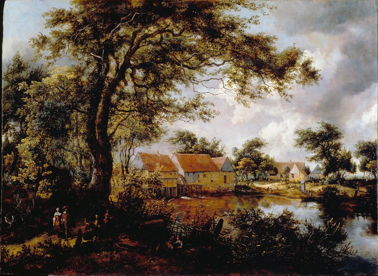 Paisaje boscoso con un molino de agua de Meindert Hobbema