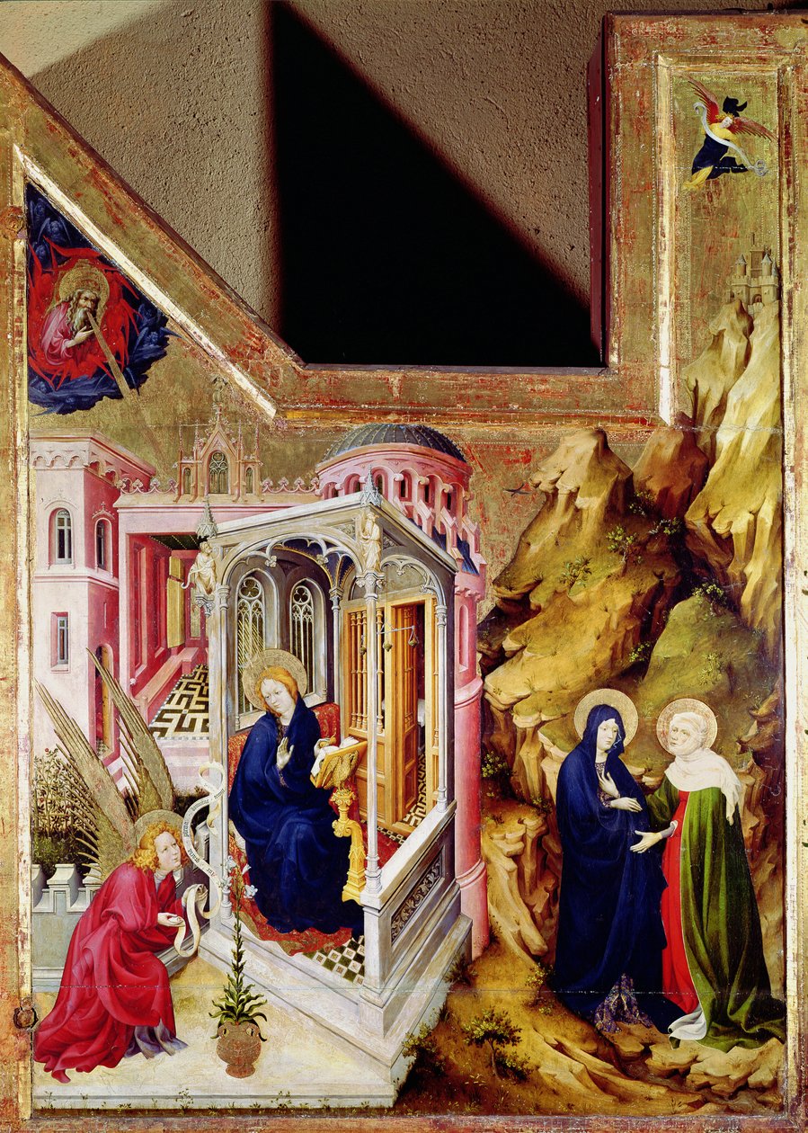 Retablo de la Cartuja de Champmol, lado izquierdo que representa la Anunciación y la Visitación, c.1393-99 de Melchior Broederlam