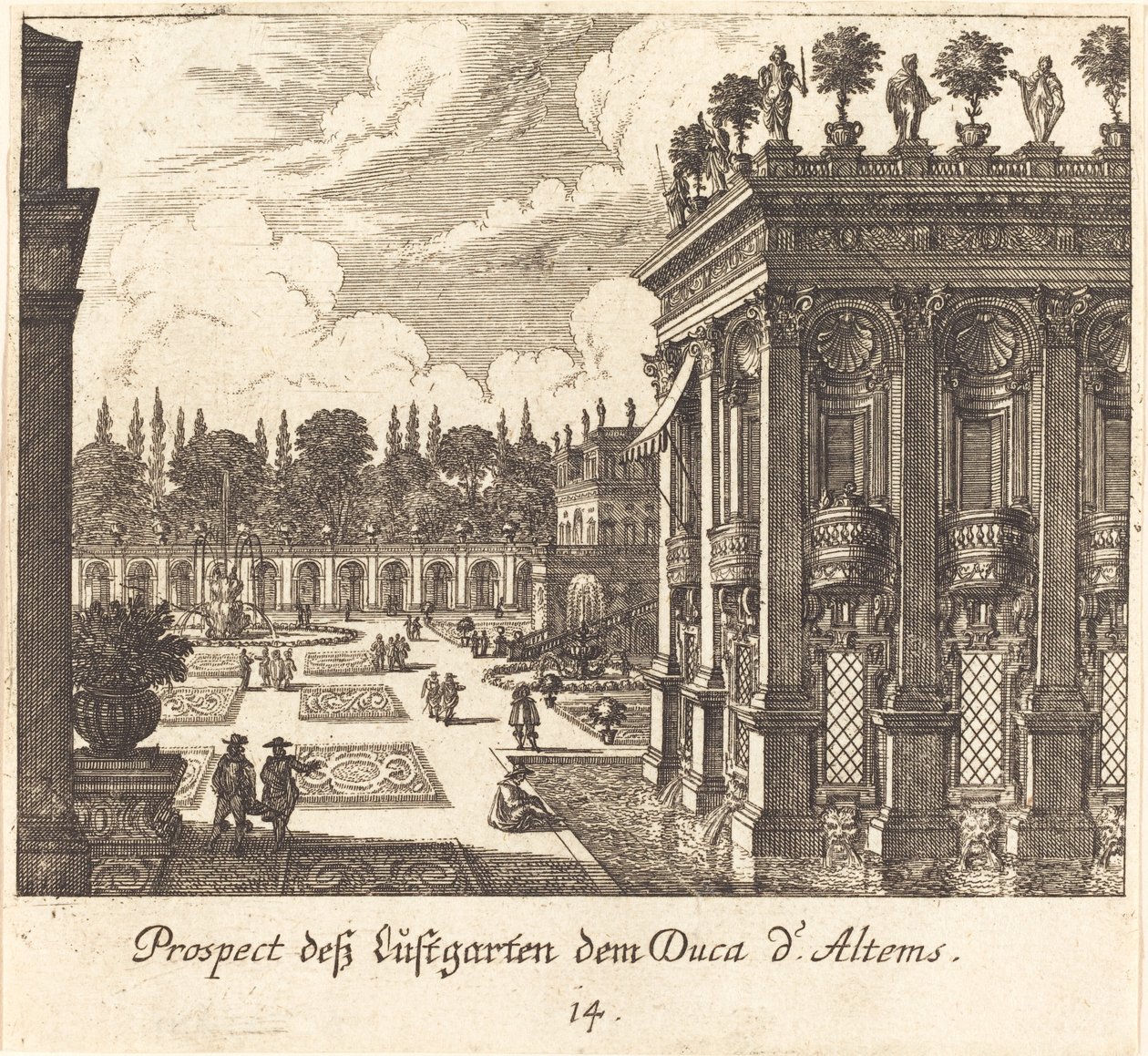 Jardines, Duque de Altems de Melchior Küsel after Johann Wilhelm Baur