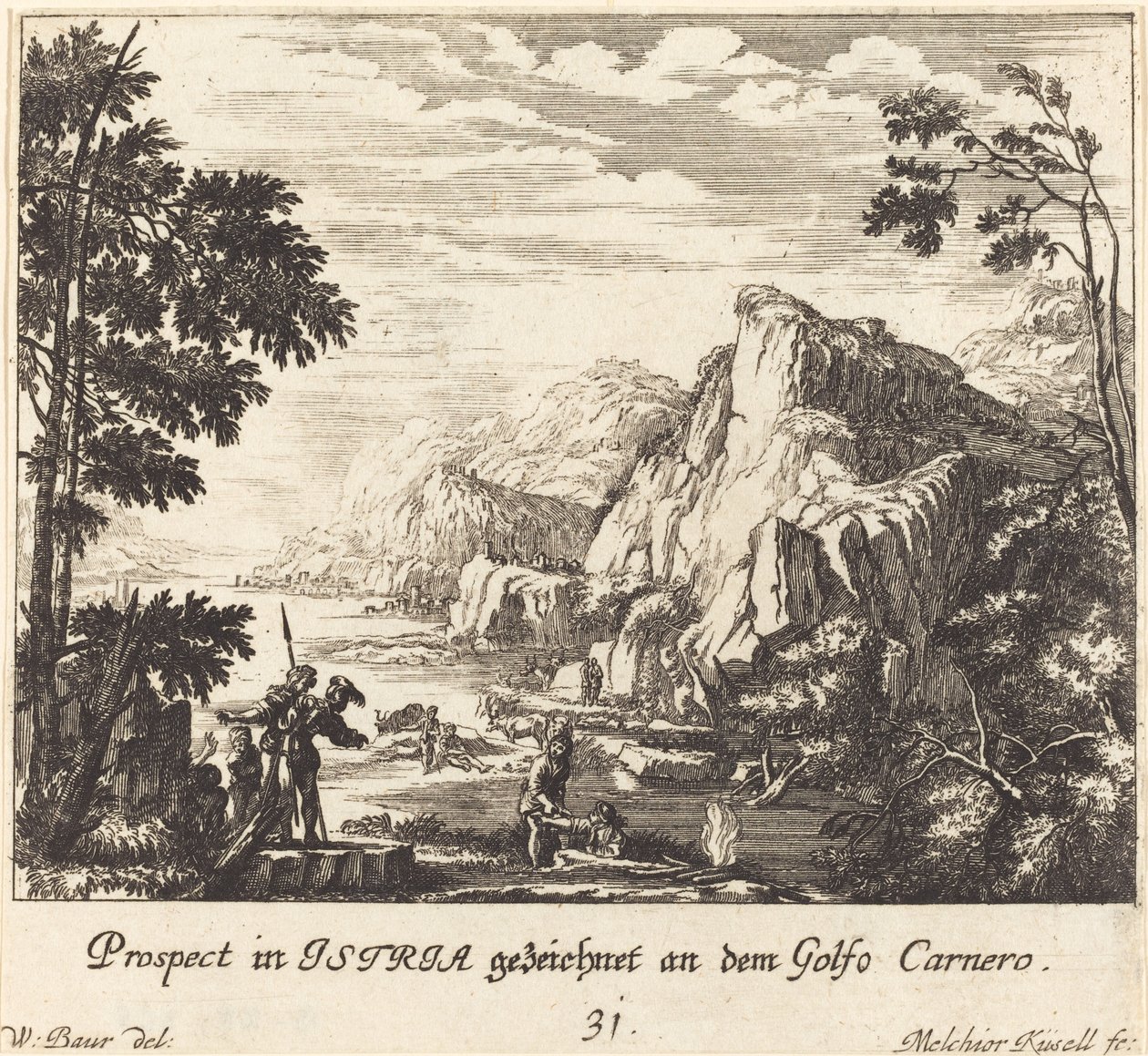 Istria, Golfo de Carnero de Melchior Küsel after Johann Wilhelm Baur
