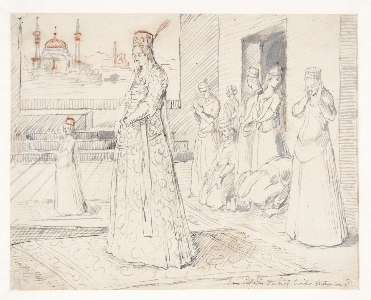 Un grupo de mujeres turcas en oración de Melchior Lorck