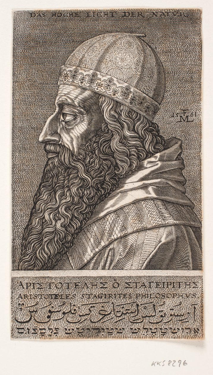 Aristóteles, retrato de medio cuerpo, perfil hacia la izquierda de Melchior Lorck