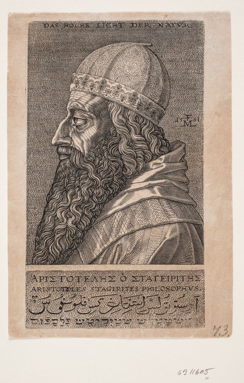 Aristóteles, retrato de medio cuerpo, perfil hacia la izquierda de Melchior Lorck