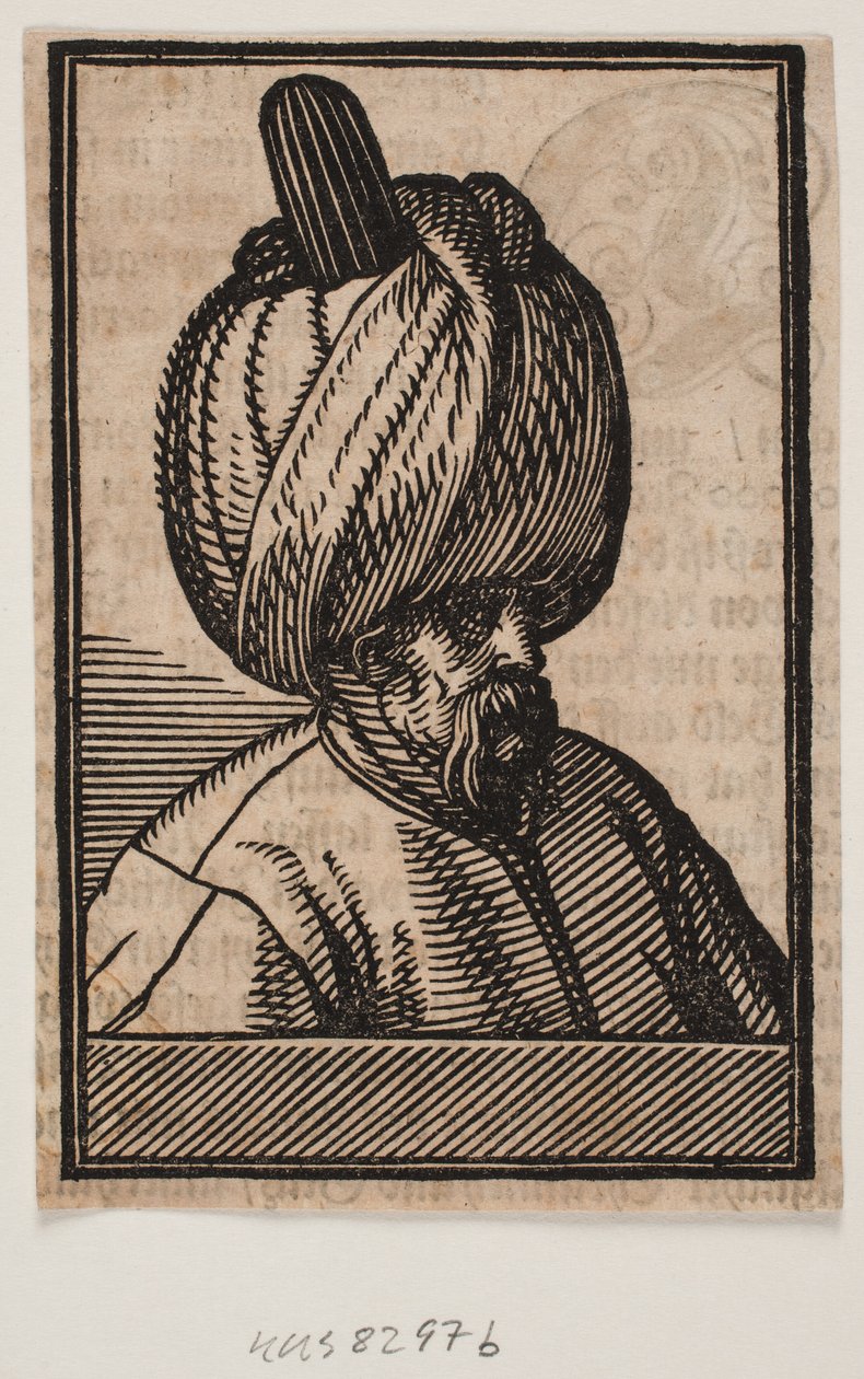 Busto de hombre barbudo con turbante, perfil 3/4 hacia la derecha de Melchior Lorck