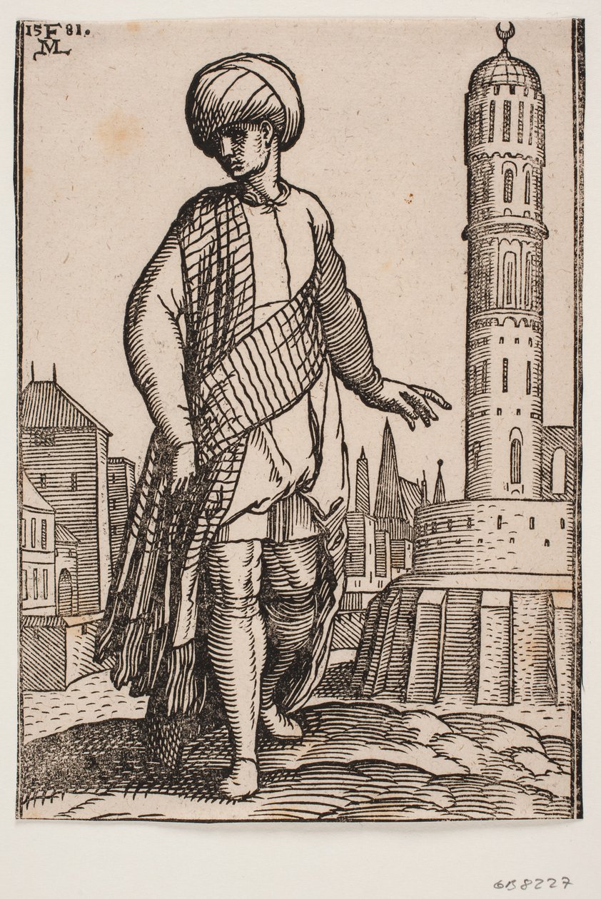Joven elegante con turbante y chal largo de Melchior Lorck