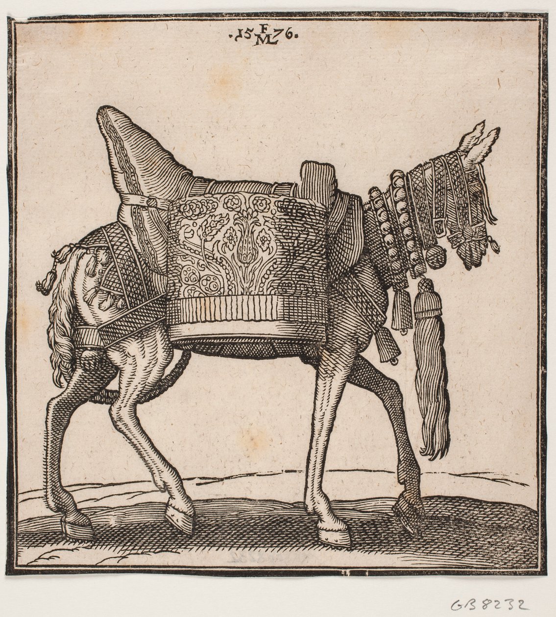 Un burro ricamente equipado, perfil hacia la derecha de Melchior Lorck