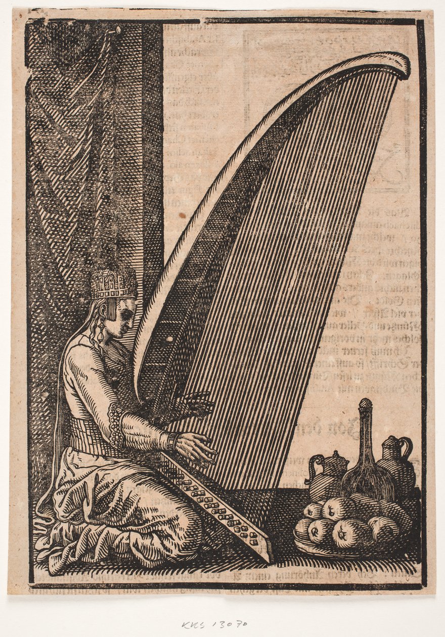 Mujer tocando el arpa de Melchior Lorck