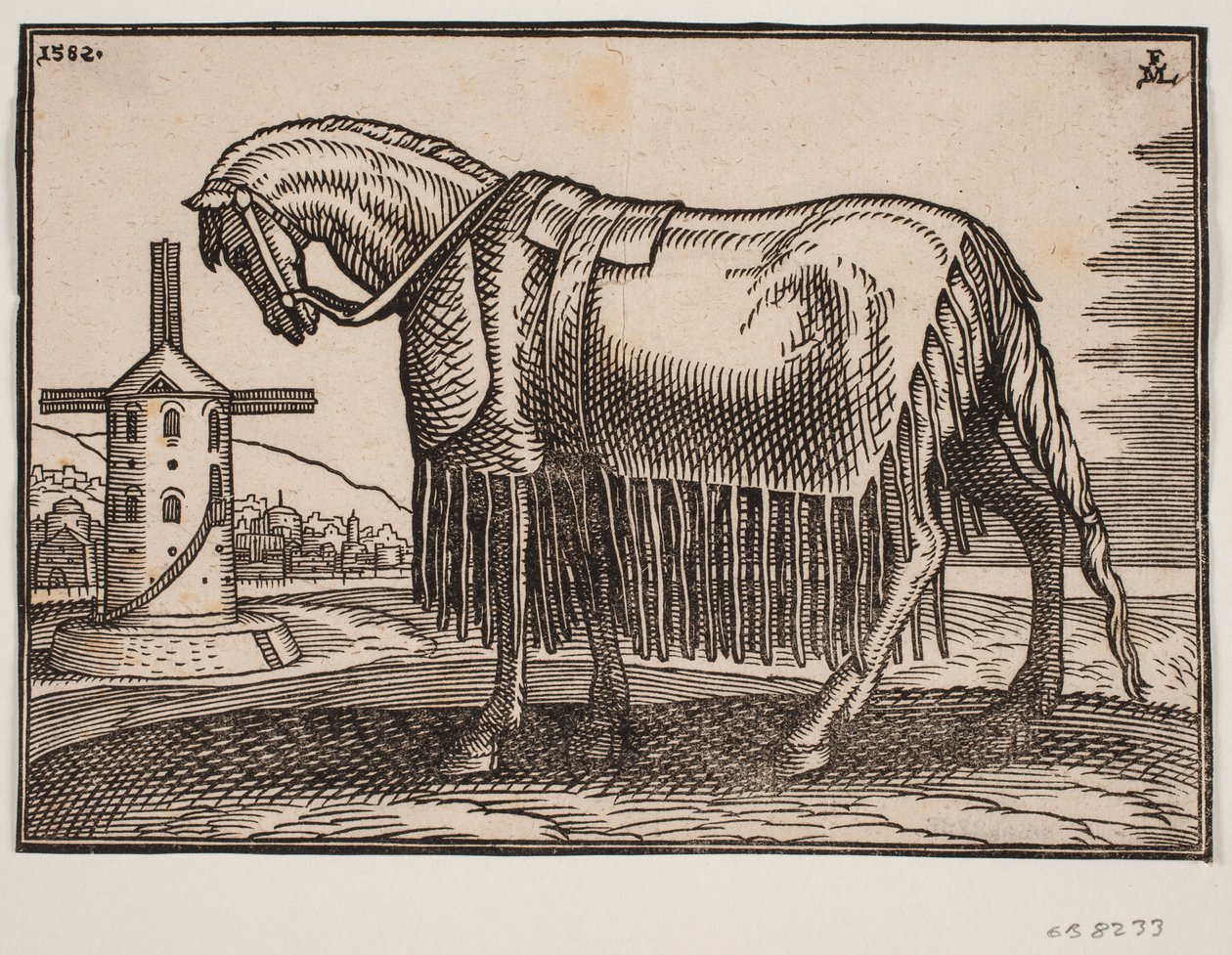 Caballo cubierto con manta, perfil hacia la izquierda de Melchior Lorck