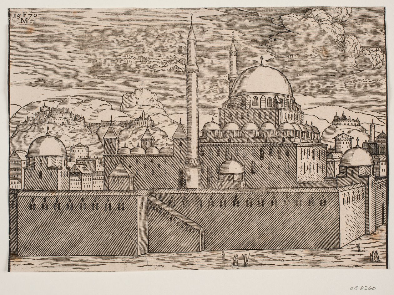 Imagen idealizada de la Mezquita Bayazidiye, vista desde el sureste de Melchior Lorck