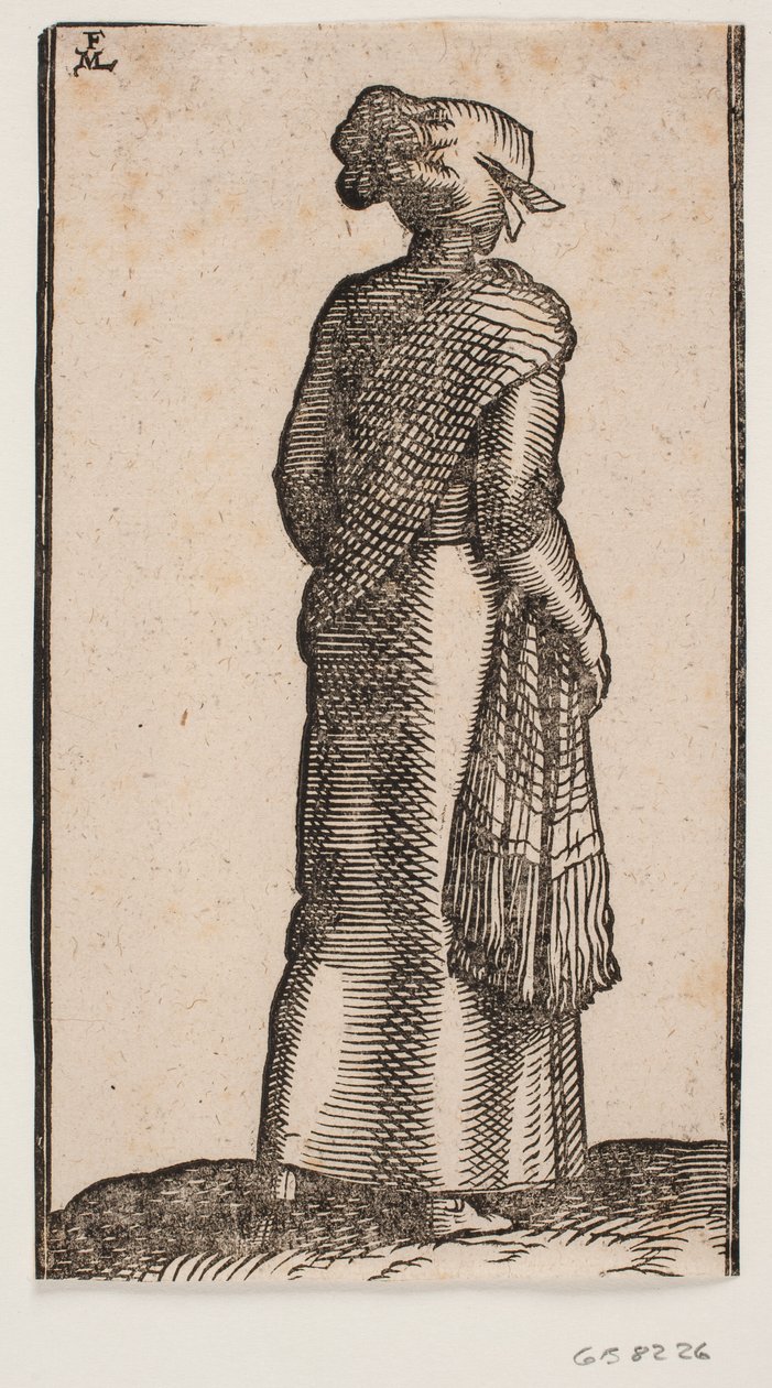 Mujer, vista desde atrás, caminando hacia la derecha de Melchior Lorck