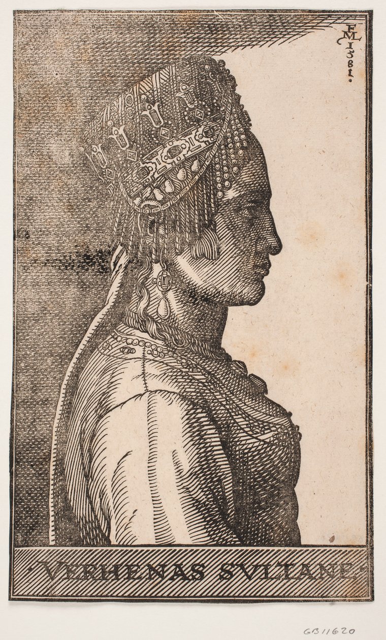 Retrato de la esposa de un sultán, perfil hacia la derecha de Melchior Lorck