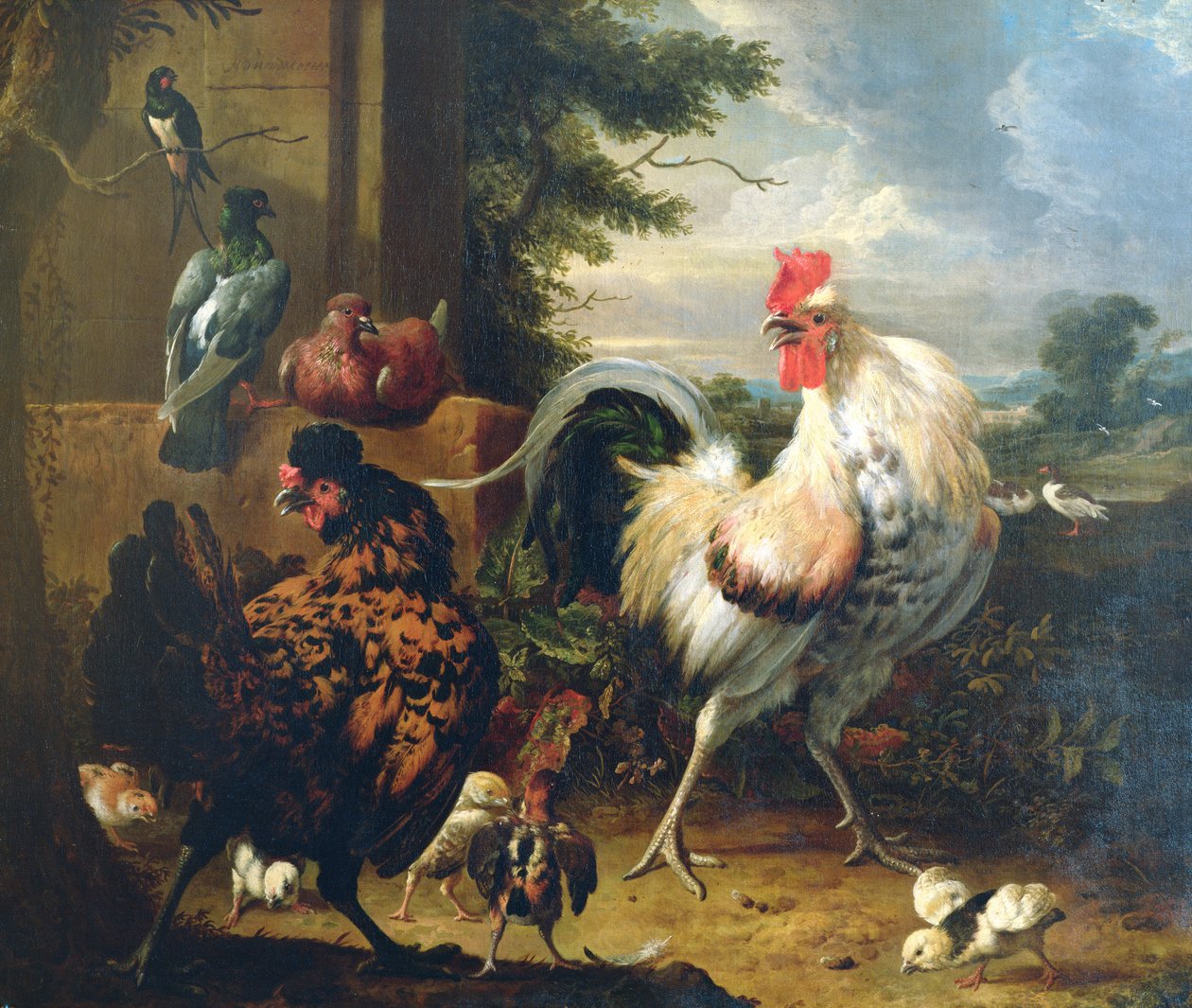 Aves de corral en el corral de Melchior de Hondecoeter
