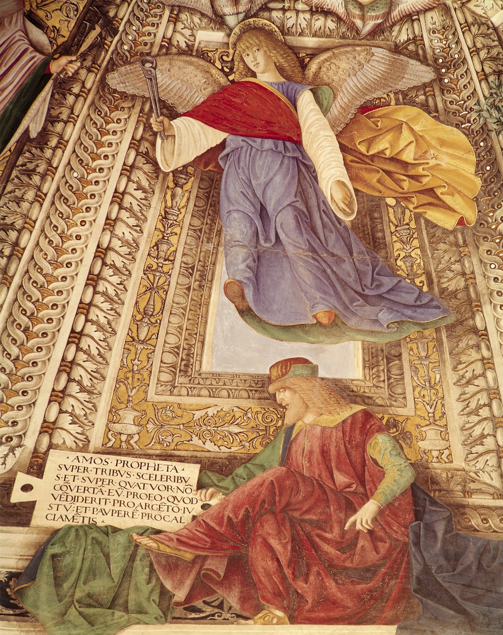 Amós y el ángel sosteniendo las pinzas de la Pasión de Cristo, de la cúpula de la Sacristía de San Marcos, c.1477 (detalle) de Melozzo da Forli