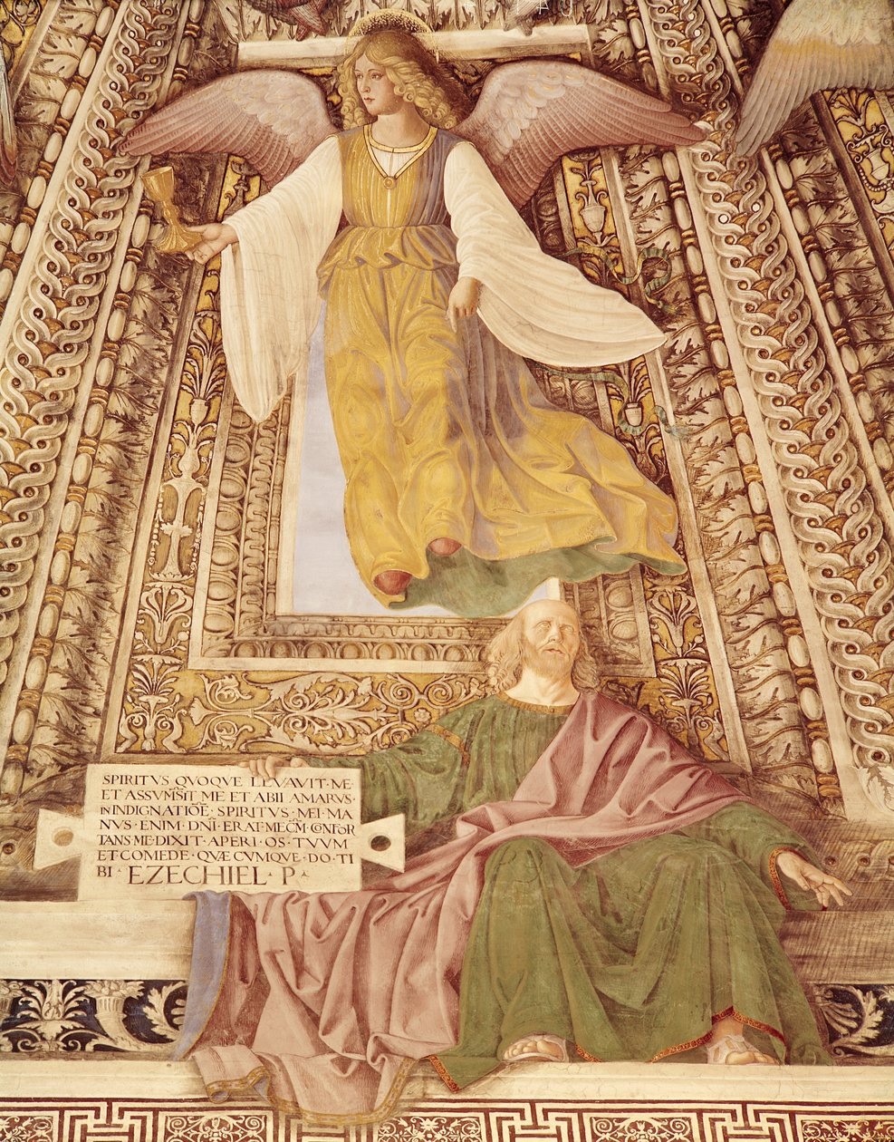 Ezequiel y el Ángel sosteniendo el cáliz de la Pasión de Cristo, de la cúpula de la Sacristía de San Marcos, c.1477 (detalle) de Melozzo da Forli