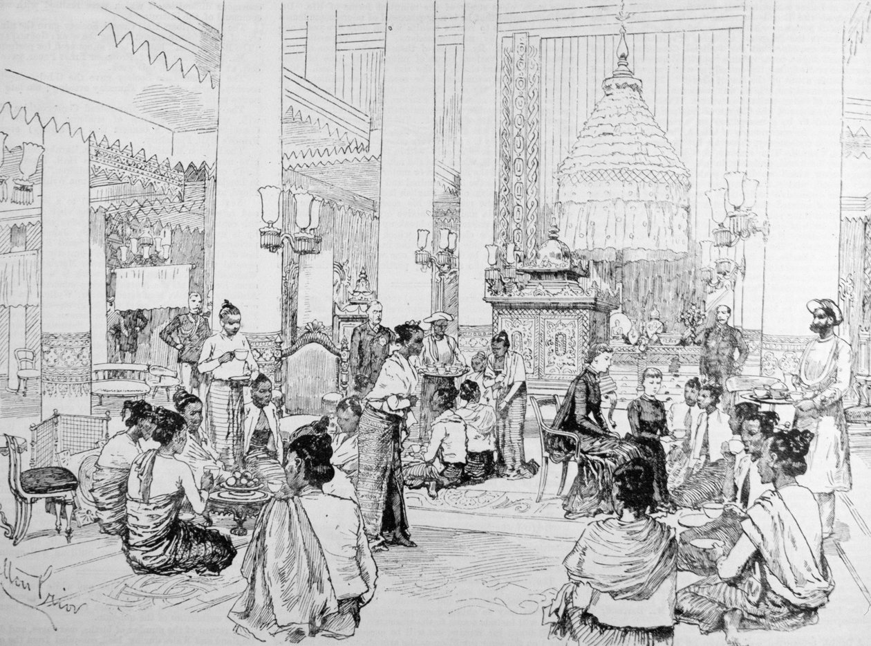El virrey de la India en Birmania: damas birmanas tomando té con Lady Dufferin en el palacio de Mandalay, de 