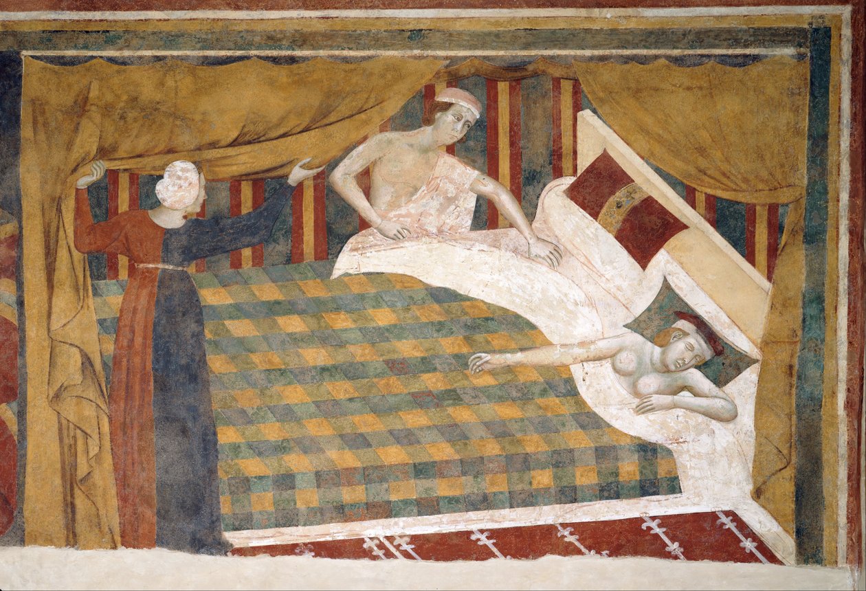 Escenas de amor profano: Los cónyuges se retiraron a la cama de Memmo di Filippuccio