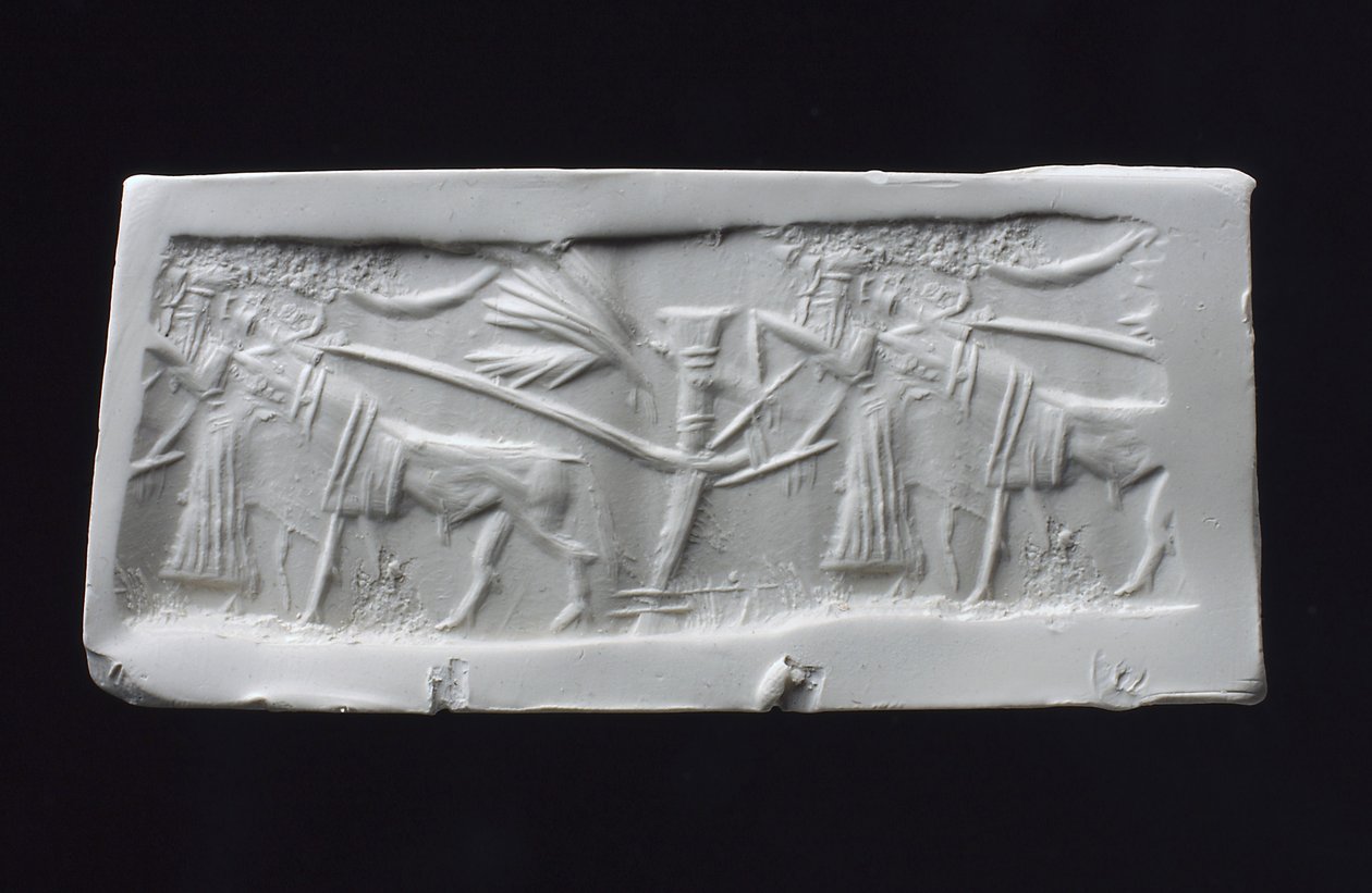 Impresión de sello cilíndrico, acadio de Mesopotamian