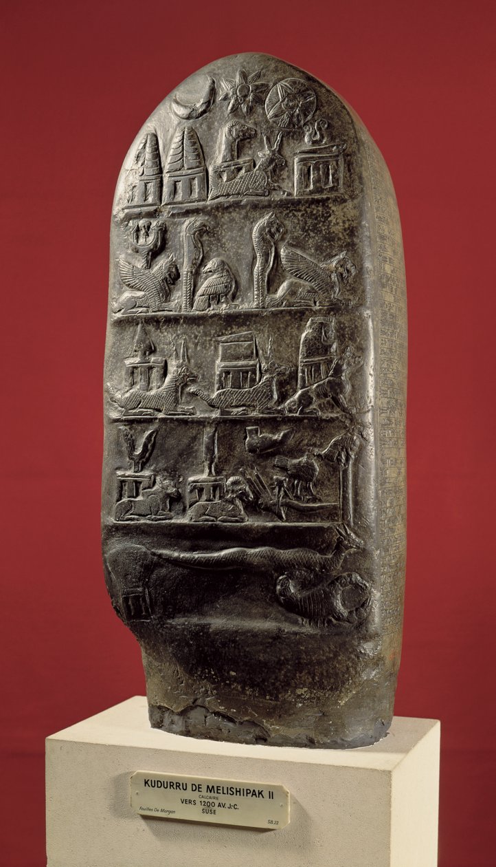 Kudurru del rey Melishikhu II que representa emblemas babilónicos, de Susa de Mesopotamian