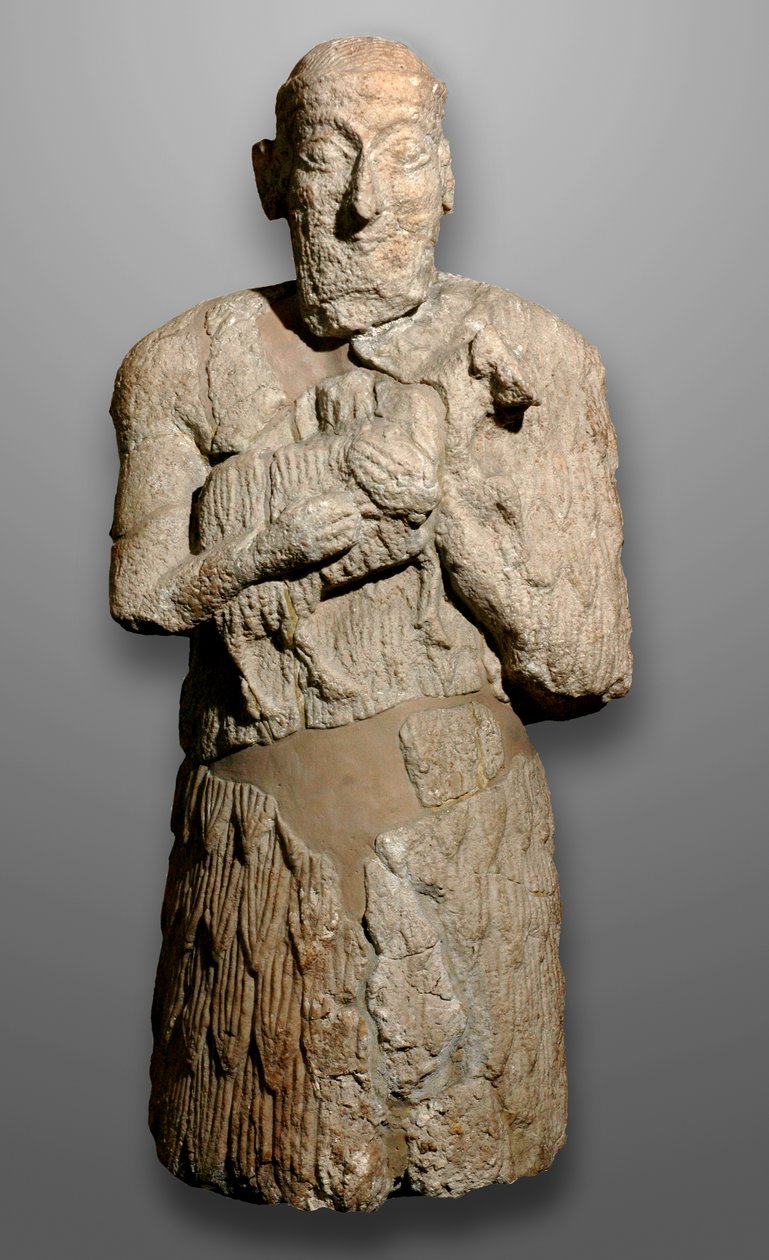 Estatua de un hombre trayendo ovejas para ser sacrificadas, Sumeria de Mesopotamian