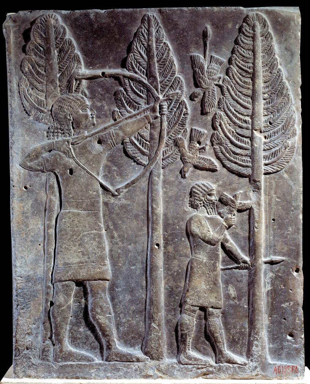 Escena de caza de aves. Bajo relieve en alabastro del Palacio de Sargón II o Sharroukin, Rey de Asiria en Khorsabad (Khunsabad) (Mesopotamia), Irak. 722-705 a.C. de Mesopotamian Mesopotamian