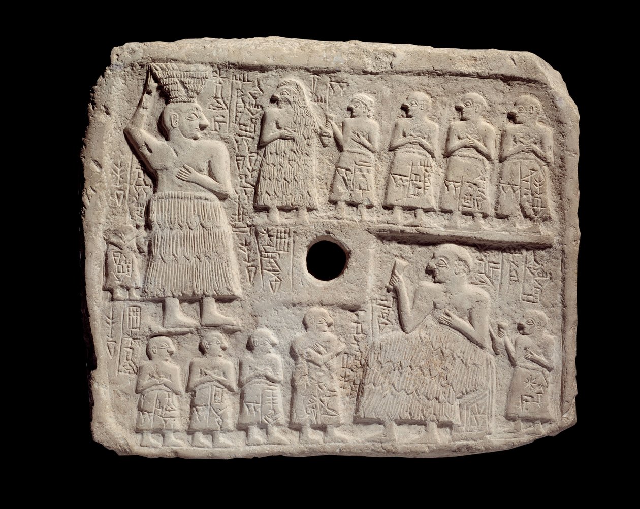Mesopotamia: bajo relieve en piedra caliza de Ur-Nanshe, Rey de Lagash de Mesopotamian Mesopotamian
