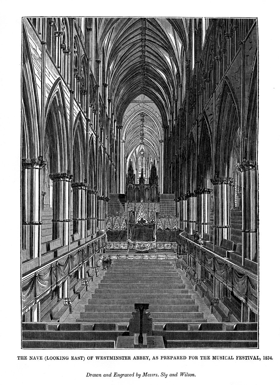 La nave mirando al este de la Abadía de Westminster, 1843 de Messrs Sly and Wilson