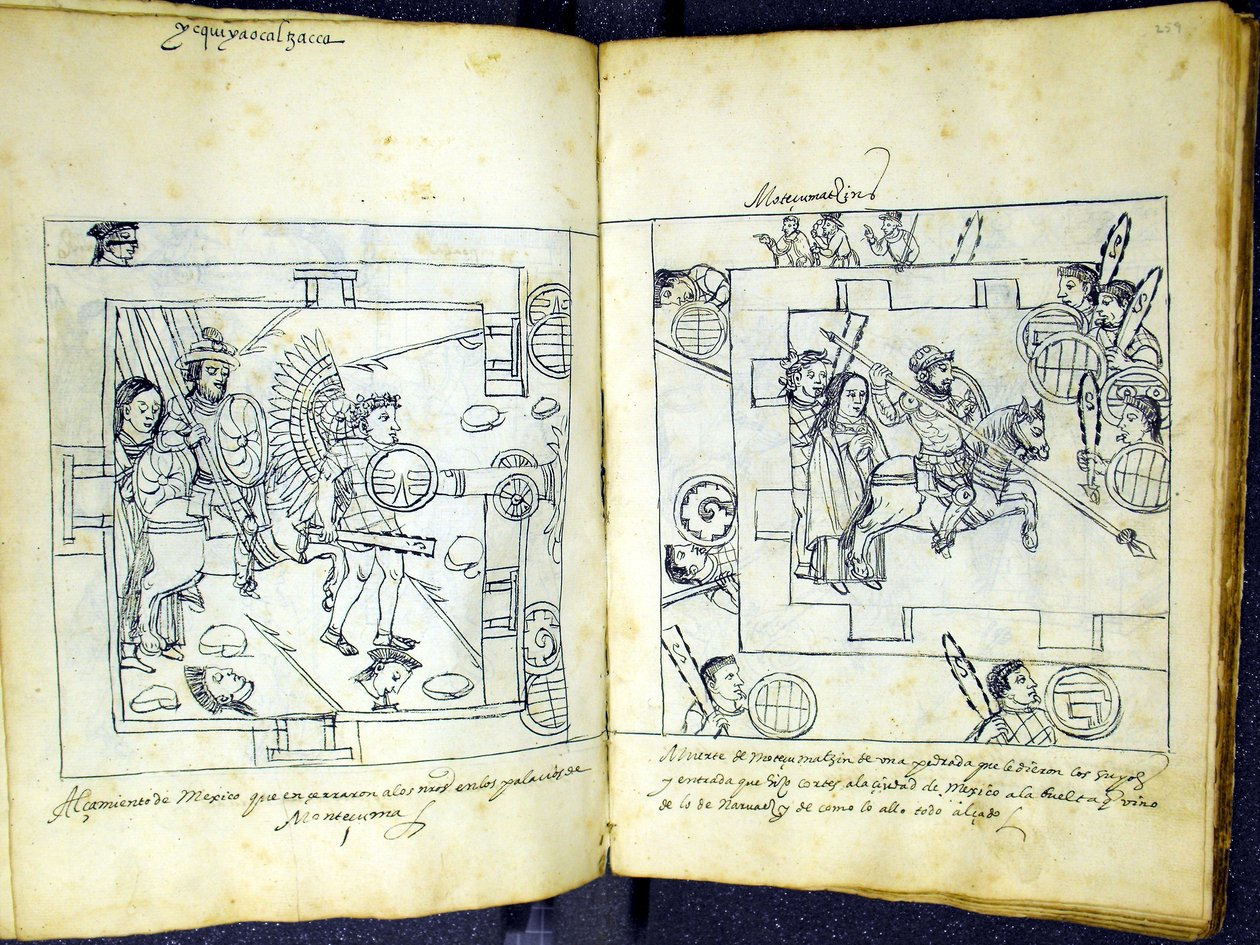 Ms Hunter 242 f.258v y f.259r, de "Historia de Tlaxcala" por Diego Muñoz Camargo de Mexican School