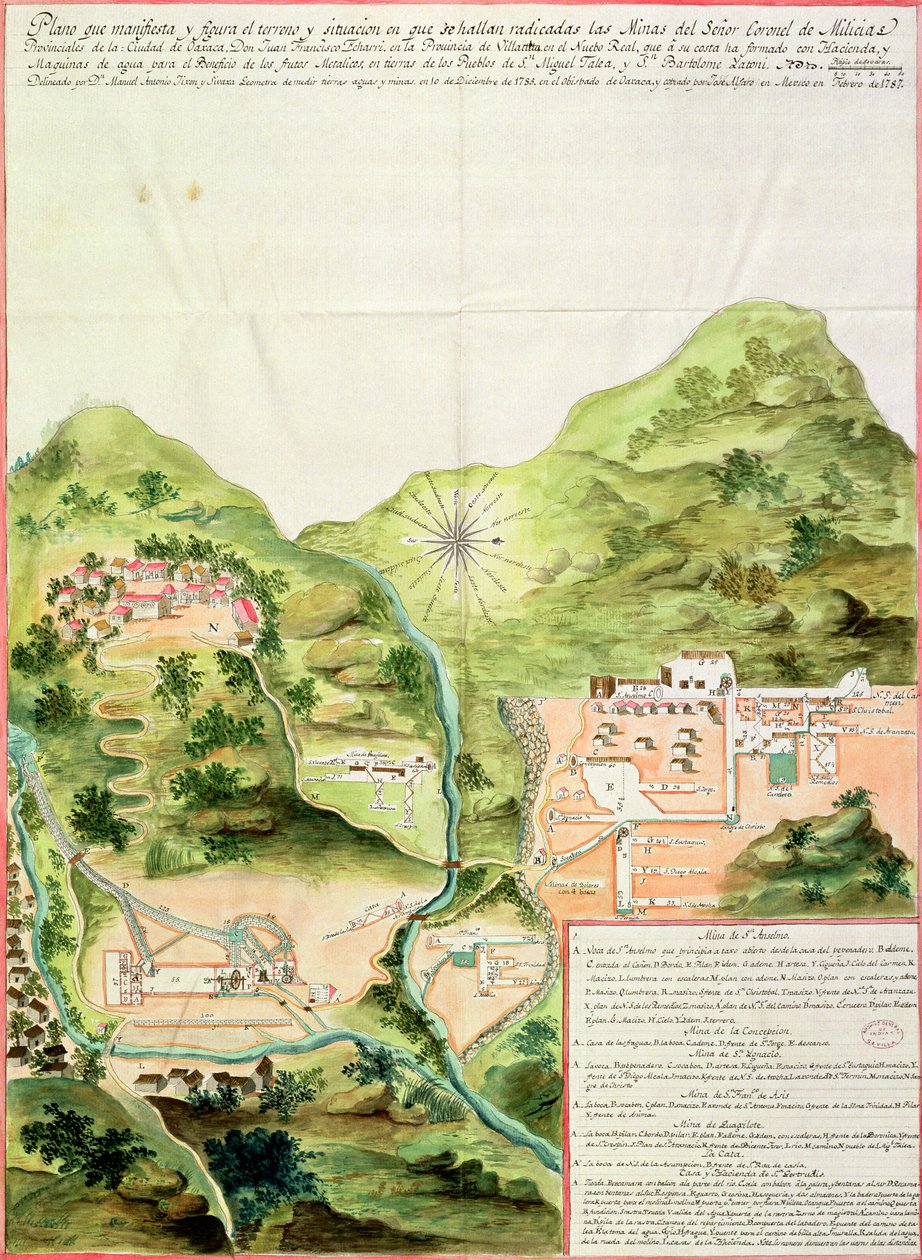 Plano de las Minas de Oaxaca, México, 1785-87 de Mexican School
