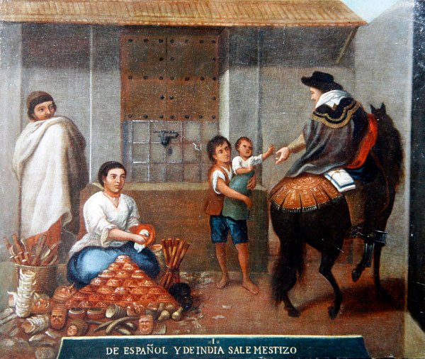 Figuras junto a un puesto de mercado de Mexican School