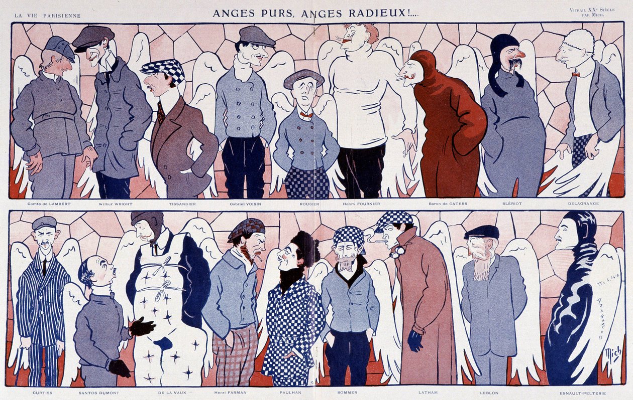 Charges des aviateurs famosos en ángeles (galería de retratos) - en "La Vie Parisienne" 11/12/1909 de Mich