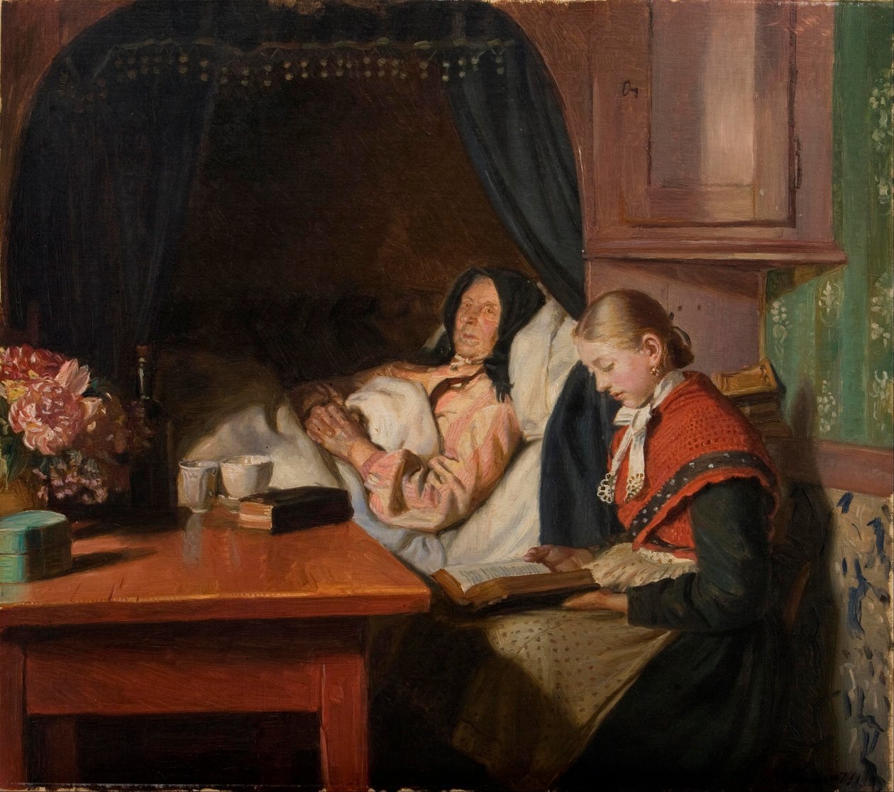 Junto a una cama de enfermo de Michael Peter Ancher