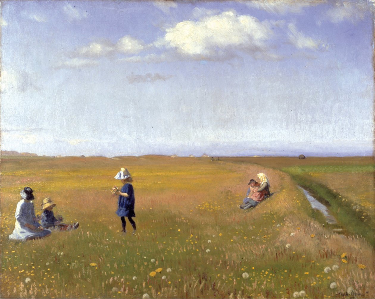 Niños y niñas recogiendo flores en un campo al norte de Skagen de Michael Peter Ancher