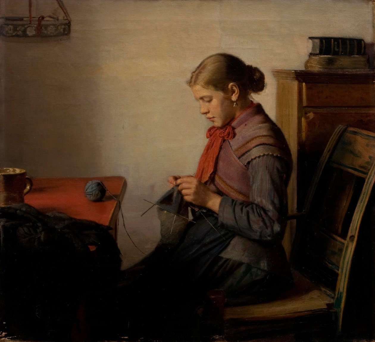Chica de Skagen, Maren Sofie, tejiendo de Michael Peter Ancher