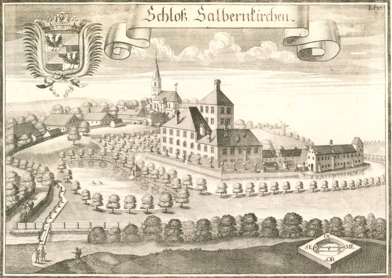 Vista del castillo de Salmanskirchen cerca de Ampfing en Baviera, grabado de Michael Wening de Michael Wening