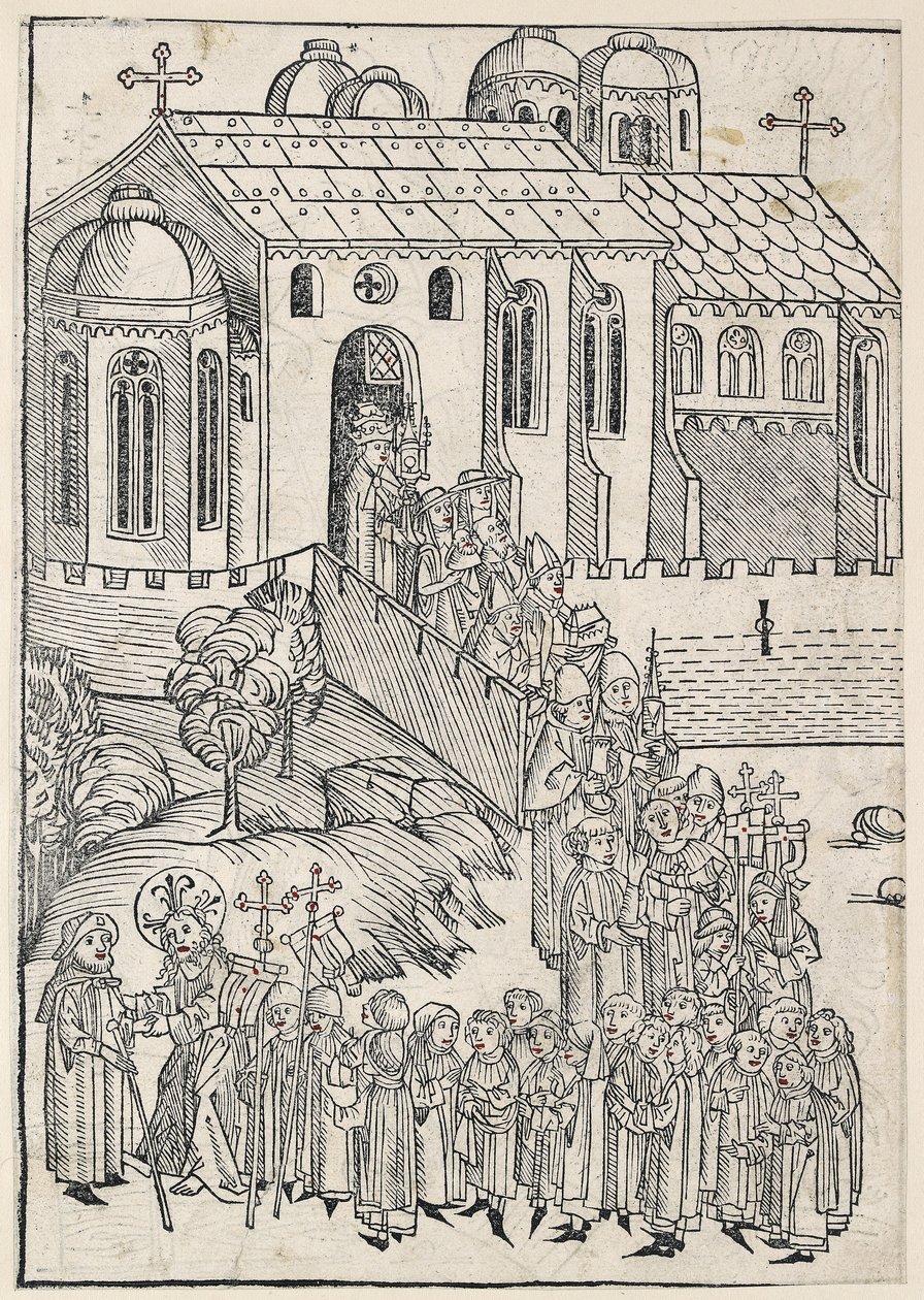 Cristo saludando a un peregrino, c.1491 de Michael Wolgemut
